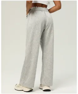 Women's high waist grey wide leg sweatpants casual loose trousers for daily wear exercise.
