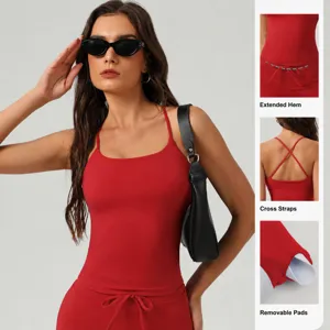Débardeur de Sport Yoga Fitness pour Femmes Dos Croisé Coussinets Poitrine Amovibles Près du Corps Haute Élasticité Nylon Spandex Gilet