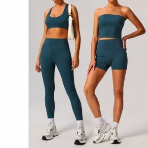 Set da Yoga Senza Cuciture ad Asciugatura Rapida da Donna Reggiseno Sportivo e Leggings a Vita Alta Fitness Allenamento Palestra Activewear