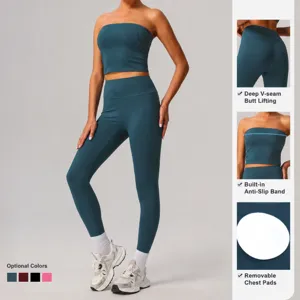Set yoga da donna reggiseno senza spalline e leggings sportivi abbigliamento fitness