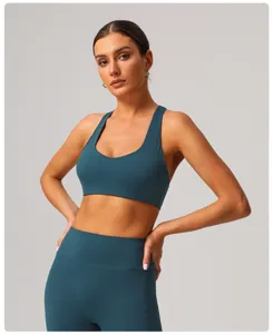 Ensemble soutien-gorge de sport dos nageur et leggings taille haute, yoga sans couture respirant.