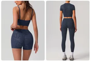 Foil printed yoga activewear set for women, ideal for fitness, running and outdoor sports.