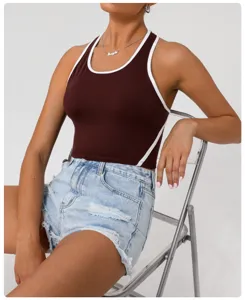 Débardeur de sport racerback pour femme avec bordure contrastée haut de fitness slim