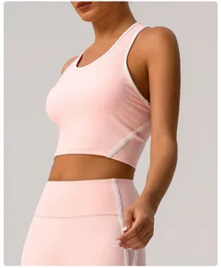Soutien-gorge de sport rose contrasté haut de yoga fitness gilet de sport femme détail