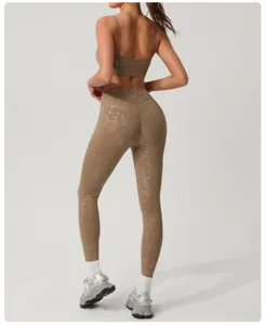 Women's two-piece yoga set metallic foil marble activewear fitness running gym sports outfit