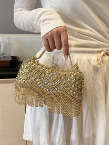 Luxurious PVC Rhinestone Tassel Evening Clutch Bag With Metal Handle For Women Wedding Banquet Shoulder Bag Handbag Purse
