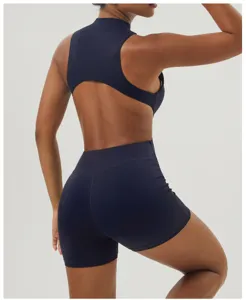 Combinaison de yoga sans manches dos nu, tenue de sport ajustée taille creusée en U.