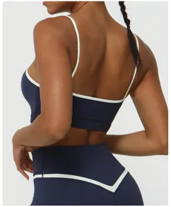 Femme soutien-gorge de sport fitness yoga haut bretelles fines bloc de couleur tenue de sport