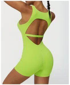 Tuta sportiva da yoga con schiena scoperta verde neon da donna body fitness allenamento