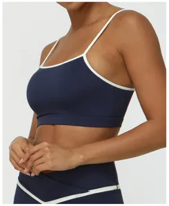 Soutien-gorge de sport color-block à fines bretelles, haut de yoga respirant pour femmes.
