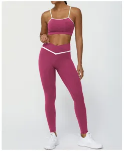 Ensemble de sport fitness soutien-gorge de yoga et legging fines bretelles colorblock