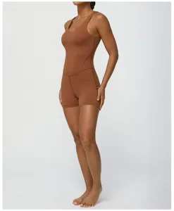 Damen Einteiler Sport Romper V-Ausschnitt Schlankheits Fitness Jumpsuit Yoga Workout Bodysuit