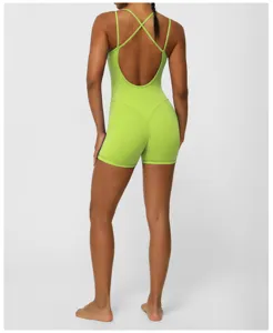 Combinaison de yoga dos nu croisé pour femme tenue de fitness sportive vert clair