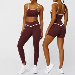 Women Contrast Color Yoga Set High Waist Butt Lifting Fitness Activewear Sleeveless Top And Skinny Pants Workout Tracksuit