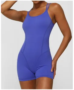Femme violet combinaison de sport yoga fitness romper dos croisé vêtements de sport