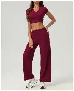 Pantalon de sport ample pour femme taille haute yoga fitness jogging course taille