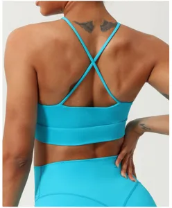 Reggiseno sportivo da donna schiena scoperta, top fitness yoga con imbottiture rimovibili.