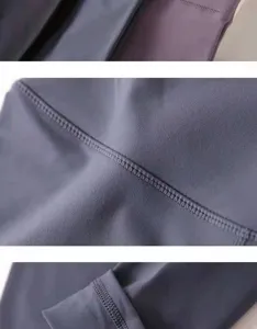 Detail shot of women's double-sided brushed yoga pants showing fine stitching and fabric texture.