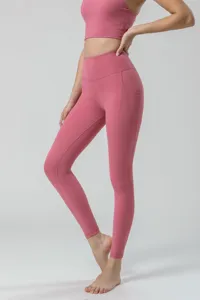 Pantalon de yoga poche taille haute femme et soutien gorge de sport fitness running rose