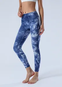 Γυναικείο αθλητικό κολάν yoga με tie dye σχέδιο ψηλόμεσο fitness προπόνηση λεπτομέρεια