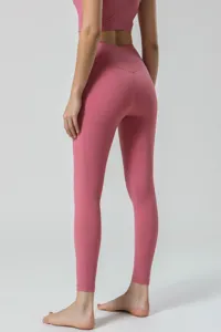 Leggings de yoga taille haute avec poches latérales en tissu brossé doux pour le sport.
