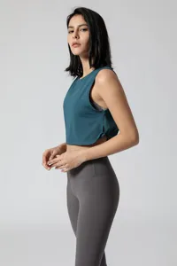 Dames crop yoga hemdje losse fitness mouwloos sportshirt actieve kleding training gym kleding