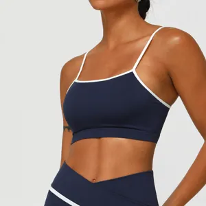 Soutien-Gorge de Sport Colorblock avec Bordure Contrastée pour Femmes Activewear Fitness Course Gym Yoga Crop Top Rembour