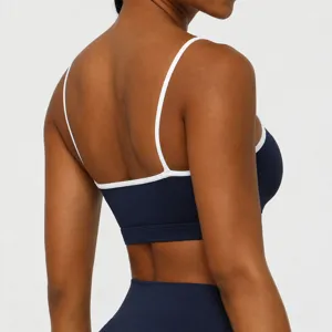 Nouvelle brassière de yoga à bretelles fines bicolore sport course fitness gilet femme