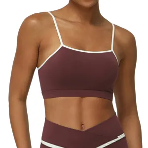 Soutien-gorge de sport colorblock à fines bretelles, haut de yoga fitness respirant pour l'été.