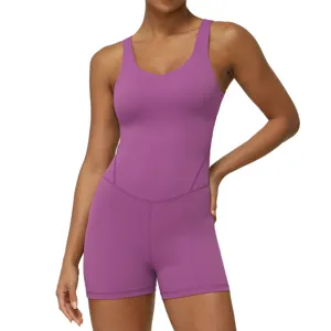 Damen breiter Träger V-Ausschnitt einteiliger Sport Yoga Jumpsuit Body für Fitness Training