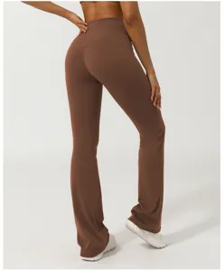 Braune V-Taille Crossover Schlag Yoga Hose Damen Fitness Pfirsich Hüfte Sport Training Hose