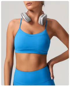 Soutien-gorge de sport bleu fitness yoga crop top respirant gym course gilet débardeur