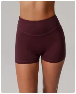 Short de yoga taille haute pour femme sans coutures fitness course sport rouge cerise