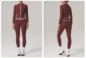 Women quick-drying high-waisted fitness yoga set, color-block athletic activewear active suit