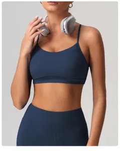Soutien-gorge de sport sans couture bleu avec maintien pour fitness yoga workout.