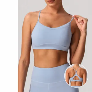 Soutien-Gorge de Sport Sans Armatures Rembourrage Amovible Femme Gilet de Fitness Séchage Rapide Respirant Dos Croisé Yoga Course