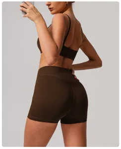 Femme taille haute short de yoga d'entrainement et soutien-gorge de sport, sans couture.