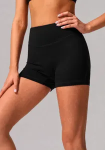 Short de yoga noir taille haute pour femme, short de sport fitness anti-cellulite.