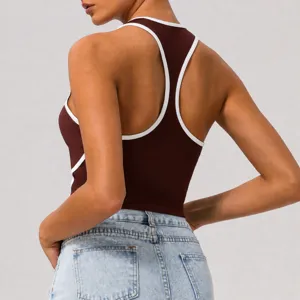 Soutien-Gorge de Sport Dos Nageur Bordure Contrastée Femme Yoga Débardeur Fitness Haut Court