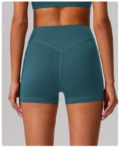 Short de yoga taille haute sans couture pour femme, short de sport fitness push-up.