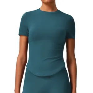 Women's Short Sleeve Slim Fit Athletic T-Shirt High Elastic Breathable Crew Neck Workout Top For Running Yoga Fitness