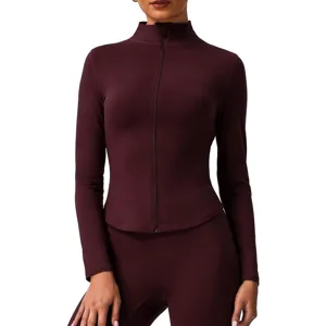 Damen Sportbekleidung Stehkragen Reißverschluss Langarm Yoga Jacke Slim Fit Einfarbig Sport Laufen Athletisch Oberteil