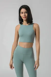 Ensemble de yoga de sport uni pour femme avec legging taille haute et haut court sans manches