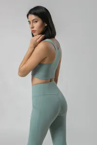 Ensemble de yoga sensation nue pour femme taille haute poche fitness course gris vert