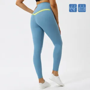High Waist Butt Lift Yoga Pants Nude Feel Skin-Friendly Workout Leggings for Women Blue
