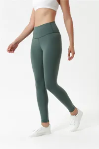 Pantaloni da yoga verdi a vita alta da donna, leggings sportivi fitness contenitivi.