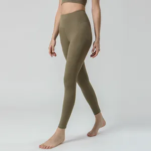 Leggings de yoga taille haute effet nu pour femme, collants de fitness solide.