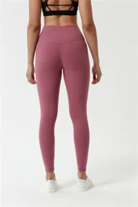 Pantaloni da yoga a vita alta da donna, leggings fitness push-up, abbigliamento sportivo dettaglio.