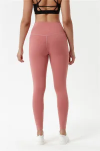 Pantaloni da yoga fitness vita alta donna vista posteriore dettaglio leggings sportivi elastici.