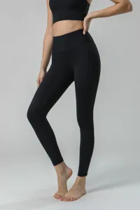 Pantalones de yoga negros de cintura alta para mujer con bolsillos laterales sport